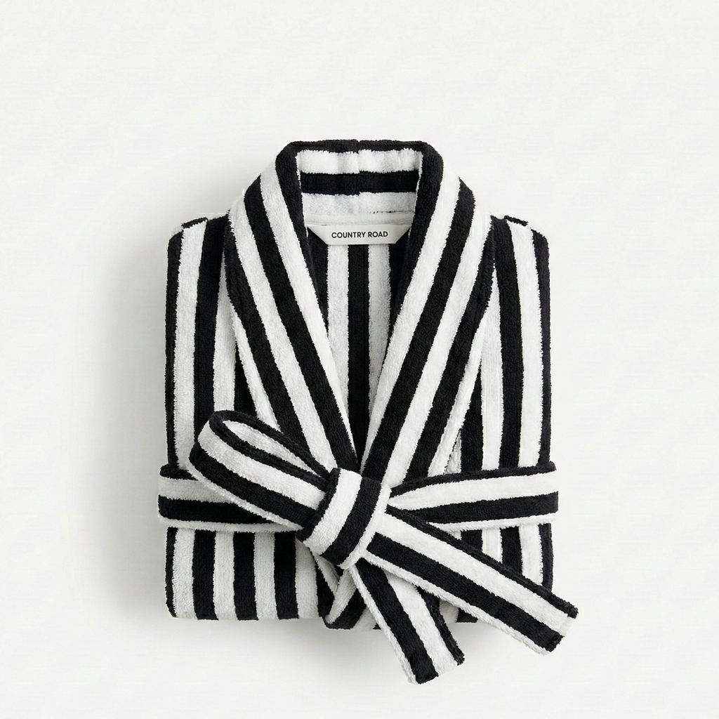 Stripe Coral fleece robe: plush sanctuary