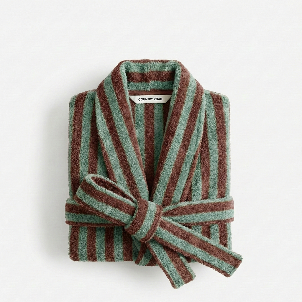Stripe Coral fleece robe: plush sanctuary