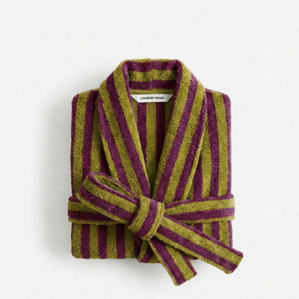 Stripe Coral fleece robe: plush sanctuary