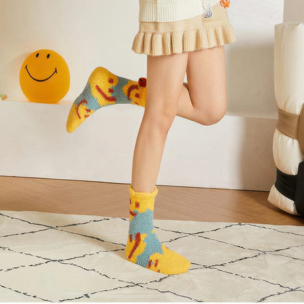 Coral fleece socks - Smiley face