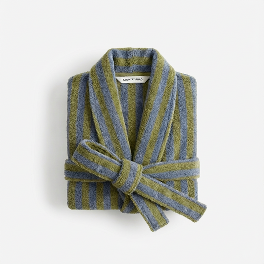 Stripe Coral fleece robe: plush sanctuary